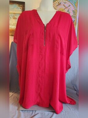 torrid Red Zip-Front V-Neck Tunic Blouse